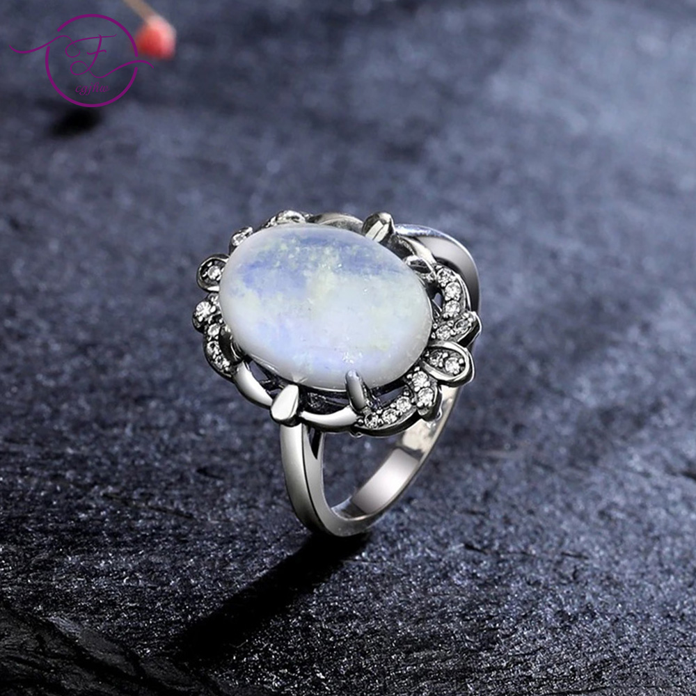 Turquoise Stone Ring - Vintage Maansteen Ringen voor Vrouwen Mannen