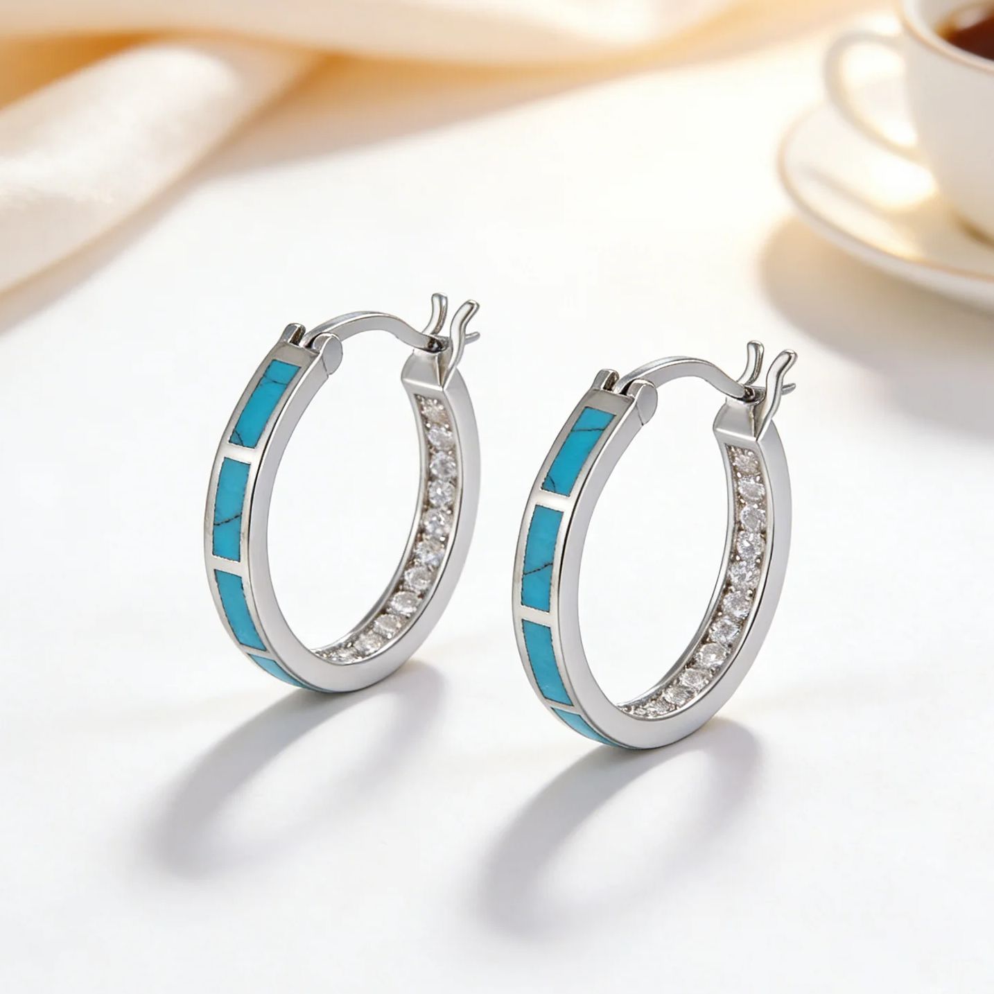 Turquoise Stone Ring - Hypoallergene turquoise en zirkoon oorringen voor