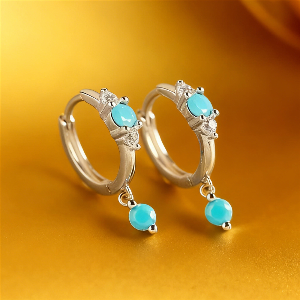 Turquoise Stone Ring - Leuke vrouwelijke gesimuleerde turquoise steen ronde