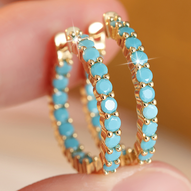 Turquoise Stone Ring - Etnisch ingelegde imitatie-turkoois creolen damesoorringen trendy