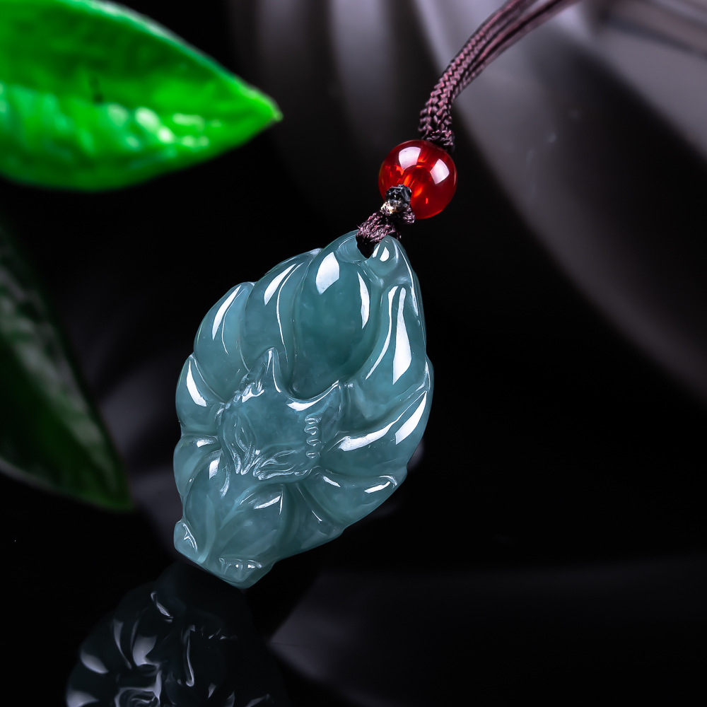 Necklace Pendant - Natuurlijke Birmese Jadeïet Vos Hanger Ketting