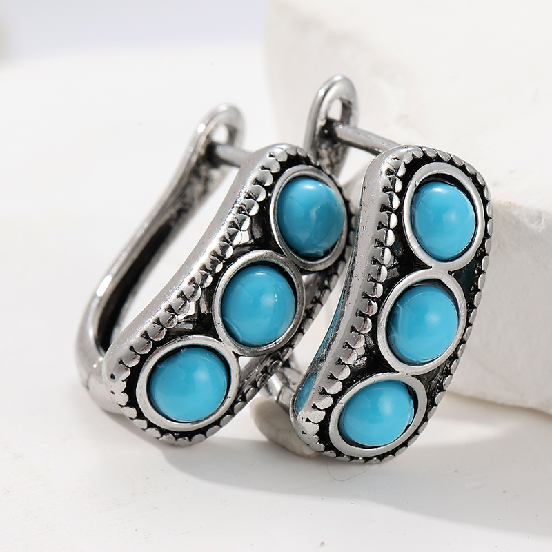 Turquoise Stone Ring - Vintage imitatie turquoise hoepeloorbellen voor vrouwen