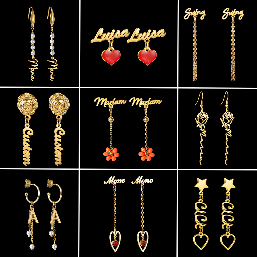Pearl Stud Earrings - Auxauxme Aangepaste naam oorbellen roestvrij staal
