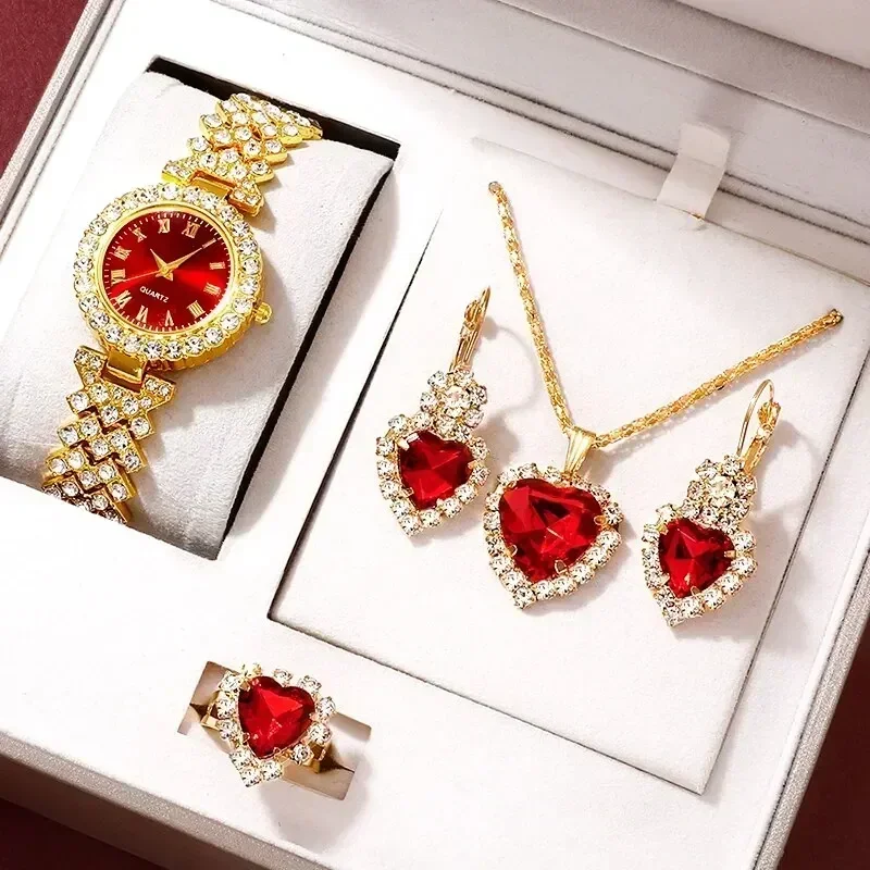 Jewelry Watches For Ladies - Gouden Luxe Horloge Vrouwen Ring Ketting