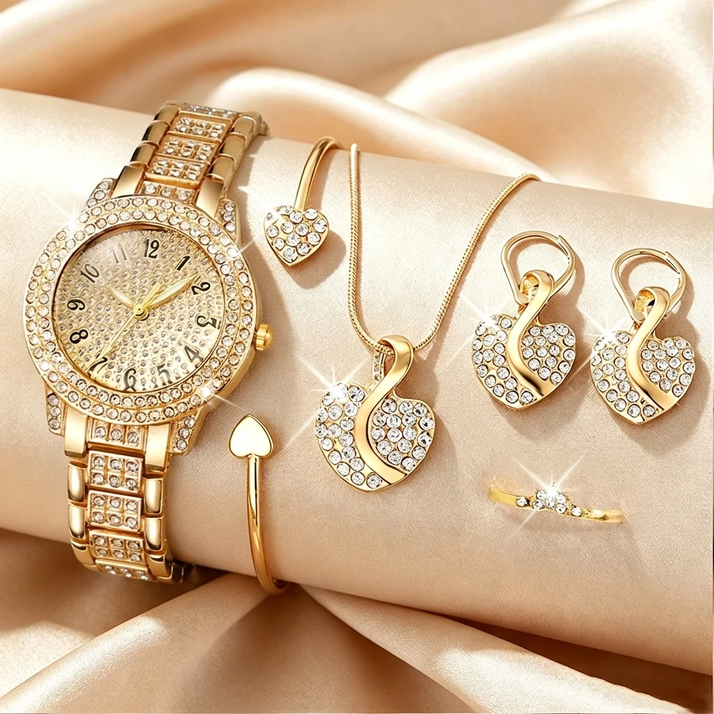 Jewelry Watches For Ladies - 6PCS Fashion Rhinestone Dameshorloge Hart Sieraden