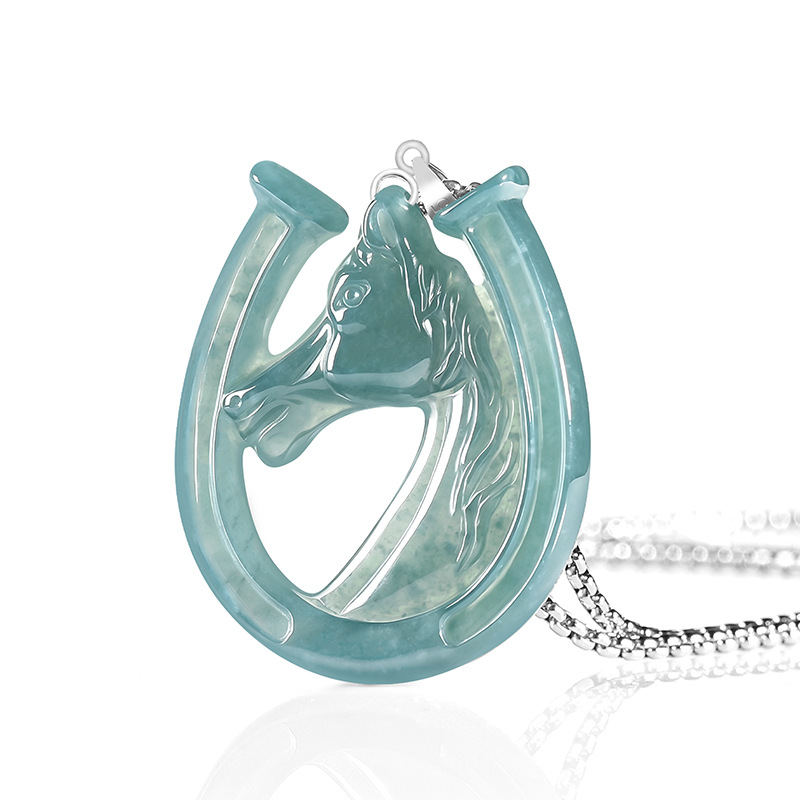 Necklace Pendant - S925 Zilver Natuurlijke Blauwe Water Jade