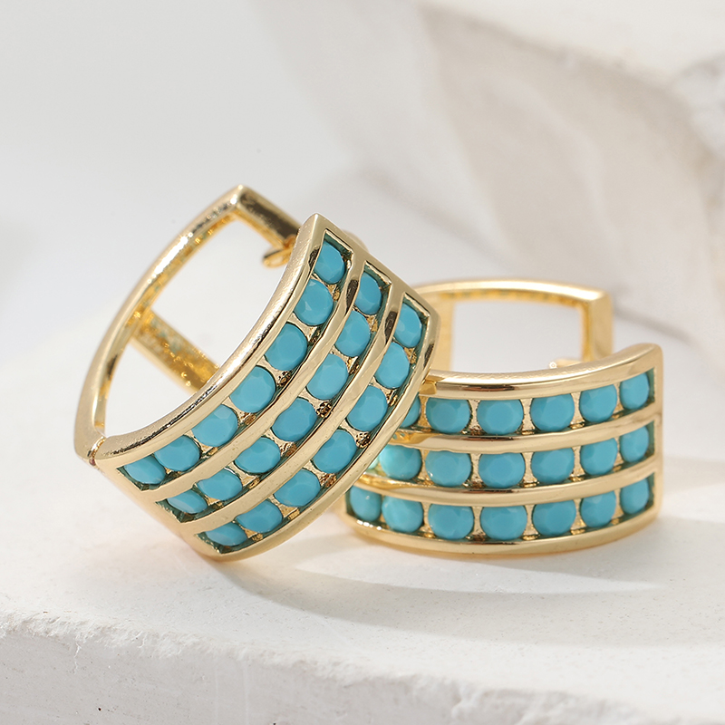 Turquoise Stone Ring - Inleg vierkante imitatie blauwe turquoise hoepeloorbellen