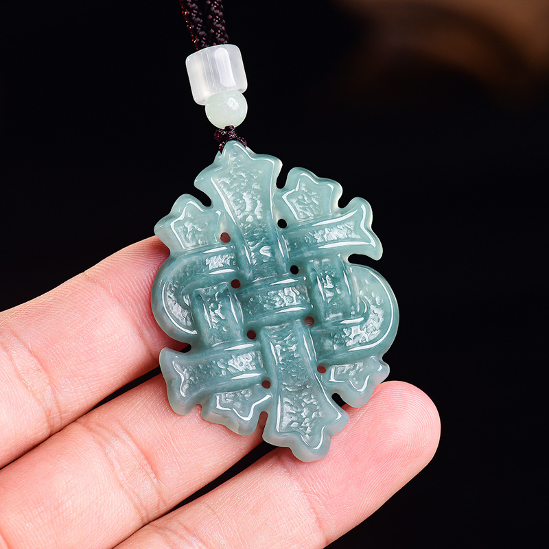 Necklace Pendant - Natuurlijke Birmese Jadeiet Chinese Knoop Hanger