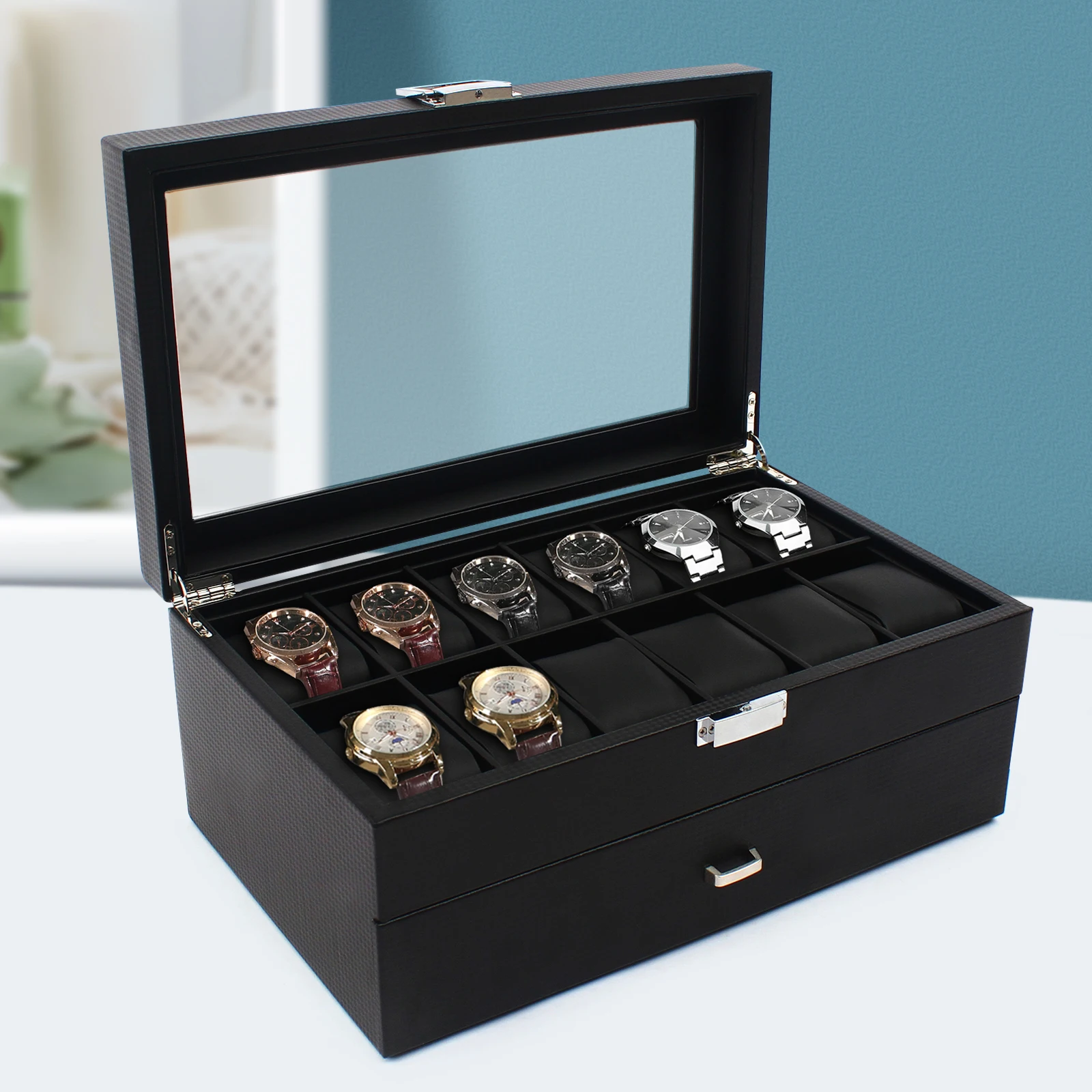 Jewelry Type Watches - NIEUW 2-laags 24-compartimenten horlogedoos herenkast glazen